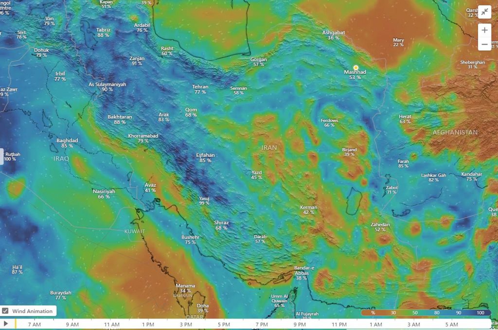 نقشه رطوبت ایران در یک روز زمستانی ( مشاوره فنی مکان نصب آنتا چیلر )